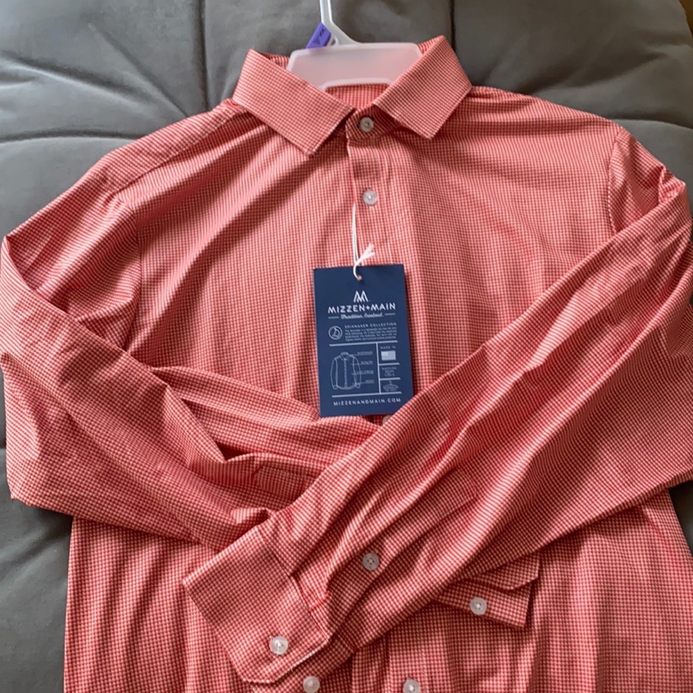New Men’s Mizzen + Main Casual Red/White Shirt